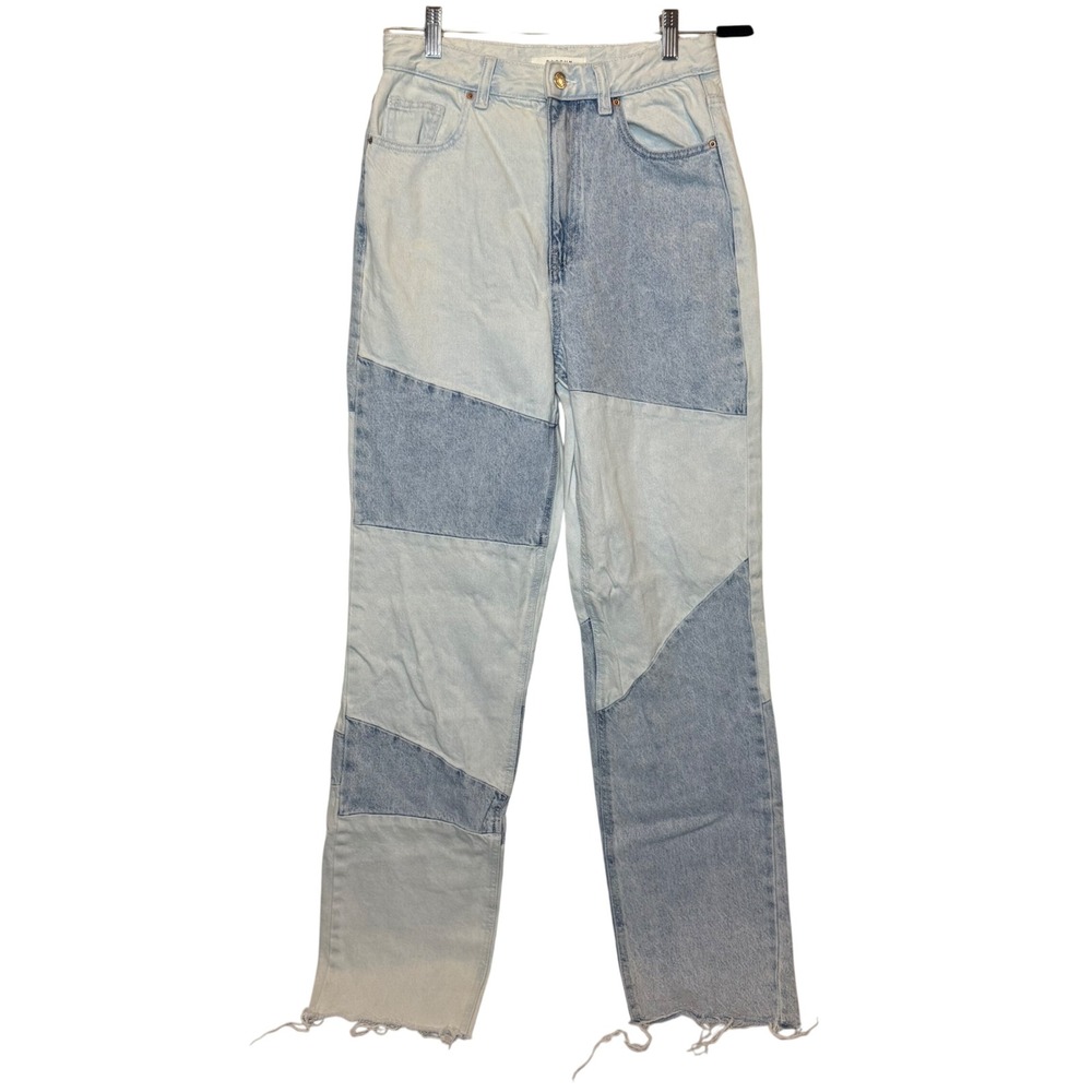 PACSUN 90s Boyfriend Patchwork Light Wash Denim Jeans Size 27 Distressed Raw Hem
